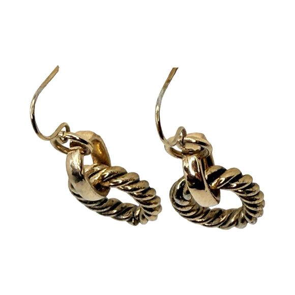 Gold Tone Twisted Hoop Dangle Earrings 1.5" Door Knocker Twisted Braid - Picture 4 of 8